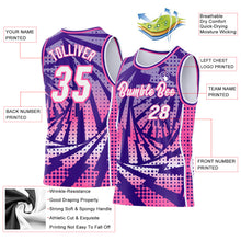 Load image into Gallery viewer, Custom Purple White-Pink Lightning Gradient Dot Side Panel Stripe Round Neck Sublimation Basketball Set Jersey
