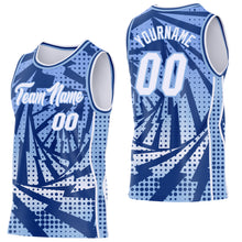 Laden Sie das Bild in den Galerie-Viewer, Custom Light Blue White-Royal Lightning Gradient Dot Side Panel Stripe Round Neck Sublimation Basketball Set Jersey
