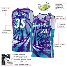 Laden Sie das Bild in den Galerie-Viewer, Custom Purple White-Teal Lightning Gradient Dot Side Panel Stripe Round Neck Sublimation Basketball Set Jersey
