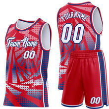 Load image into Gallery viewer, Custom Red White-Royal Lightning Gradient Dot Side Panel Stripe Round Neck Sublimation Basketball Set Jersey
