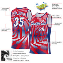 Load image into Gallery viewer, Custom Red White-Royal Lightning Gradient Dot Side Panel Stripe Round Neck Sublimation Basketball Set Jersey
