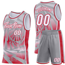 Load image into Gallery viewer, Custom Gray White-Red Lightning Gradient Dot Side Panel Stripe Round Neck Sublimation Basketball Set Jersey
