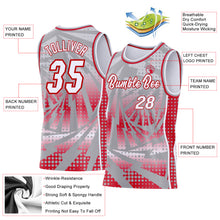 Load image into Gallery viewer, Custom Gray White-Red Lightning Gradient Dot Side Panel Stripe Round Neck Sublimation Basketball Set Jersey
