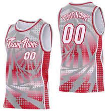 Load image into Gallery viewer, Custom Gray White-Red Lightning Gradient Dot Side Panel Stripe Round Neck Sublimation Basketball Set Jersey
