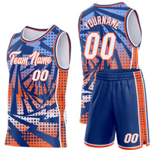 Load image into Gallery viewer, Custom Royal White-Orange Lightning Gradient Dot Side Panel Stripe Round Neck Sublimation Basketball Set Jersey
