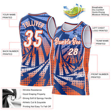 Load image into Gallery viewer, Custom Royal White-Orange Lightning Gradient Dot Side Panel Stripe Round Neck Sublimation Basketball Set Jersey

