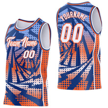 Load image into Gallery viewer, Custom Royal White-Orange Lightning Gradient Dot Side Panel Stripe Round Neck Sublimation Basketball Set Jersey
