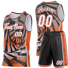 Laden Sie das Bild in den Galerie-Viewer, Custom Black White-Orange Lightning Gradient Dot Side Panel Stripe Round Neck Sublimation Basketball Set Jersey
