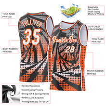 Laden Sie das Bild in den Galerie-Viewer, Custom Black White-Orange Lightning Gradient Dot Side Panel Stripe Round Neck Sublimation Basketball Set Jersey
