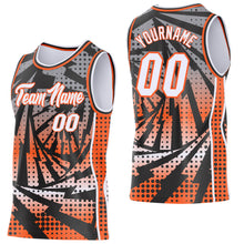Laden Sie das Bild in den Galerie-Viewer, Custom Black White-Orange Lightning Gradient Dot Side Panel Stripe Round Neck Sublimation Basketball Set Jersey
