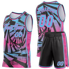 Laden Sie das Bild in den Galerie-Viewer, Custom Sky Blue Black-Pink Lightning Gradient Dot Side Panel Stripe Round Neck Sublimation Basketball Set Jersey
