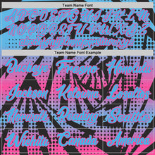Laden Sie das Bild in den Galerie-Viewer, Custom Sky Blue Black-Pink Lightning Gradient Dot Side Panel Stripe Round Neck Sublimation Basketball Set Jersey
