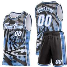 Laden Sie das Bild in den Galerie-Viewer, Custom Black White-Light Blue Lightning Gradient Dot Side Panel Stripe Round Neck Sublimation Basketball Set Jersey
