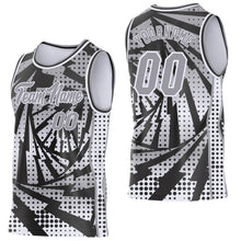 Laden Sie das Bild in den Galerie-Viewer, Custom Gray Black-White Lightning Gradient Dot Side Panel Stripe Round Neck Sublimation Basketball Set Jersey
