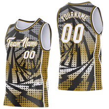 Load image into Gallery viewer, Custom Old Gold White-Black Lightning Gradient Dot Side Panel Stripe Round Neck Sublimation Basketball Set Jersey
