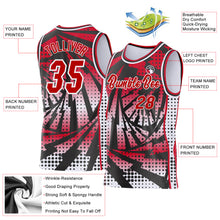 Load image into Gallery viewer, Custom Red Black-White Lightning Gradient Dot Side Panel Stripe Round Neck Sublimation Basketball Set Jersey
