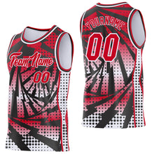 Load image into Gallery viewer, Custom Red Black-White Lightning Gradient Dot Side Panel Stripe Round Neck Sublimation Basketball Set Jersey
