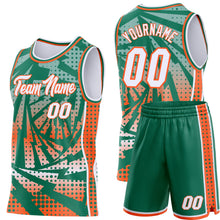 Laden Sie das Bild in den Galerie-Viewer, Custom Kelly Green White-Orange Lightning Gradient Dot Side Panel Stripe Round Neck Sublimation Basketball Set Jersey
