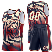 Load image into Gallery viewer, Custom Navy Cream-Maroon Lightning Gradient Dot Side Panel Stripe Round Neck Sublimation Basketball Set Jersey
