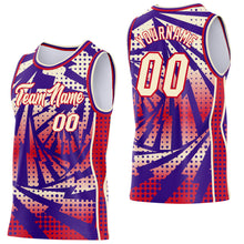 Laden Sie das Bild in den Galerie-Viewer, Custom Purple Cream-Red Lightning Gradient Dot Side Panel Stripe Round Neck Sublimation Basketball Set Jersey
