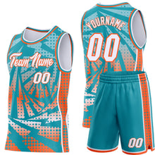 Load image into Gallery viewer, Custom Teal White-Orange Lightning Gradient Dot Side Panel Stripe Round Neck Sublimation Basketball Set Jersey
