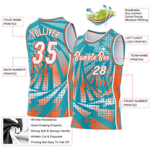 Load image into Gallery viewer, Custom Teal White-Orange Lightning Gradient Dot Side Panel Stripe Round Neck Sublimation Basketball Set Jersey
