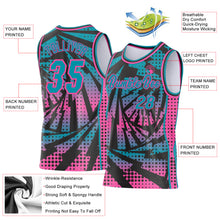 Load image into Gallery viewer, Custom Teal Black-Pink Lightning Gradient Dot Side Panel Stripe Round Neck Sublimation Basketball Set Jersey

