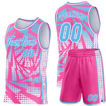 Load image into Gallery viewer, Custom Pink Sky Blue-White Lightning Gradient Dot Side Panel Stripe Round Neck Sublimation Basketball Set Jersey
