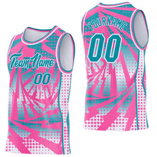 Load image into Gallery viewer, Custom Pink Teal-White Lightning Gradient Dot Side Panel Stripe Round Neck Sublimation Basketball Set Jersey
