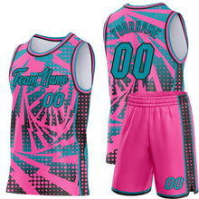 Load image into Gallery viewer, Custom Pink Teal-Black Lightning Gradient Dot Side Panel Stripe Round Neck Sublimation Basketball Set Jersey

