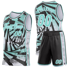 Load image into Gallery viewer, Custom Ice Blue Black-White Lightning Gradient Dot Side Panel Stripe Round Neck Sublimation Basketball Set Jersey
