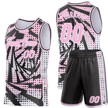 Laden Sie das Bild in den Galerie-Viewer, Custom Light Pink Black-White Lightning Gradient Dot Side Panel Stripe Round Neck Sublimation Basketball Set Jersey
