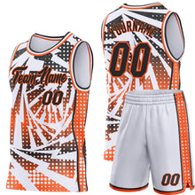 Load image into Gallery viewer, Custom White Black-Orange Lightning Gradient Dot Side Panel Stripe Round Neck Sublimation Basketball Set Jersey
