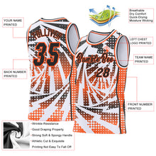 Load image into Gallery viewer, Custom White Black-Orange Lightning Gradient Dot Side Panel Stripe Round Neck Sublimation Basketball Set Jersey
