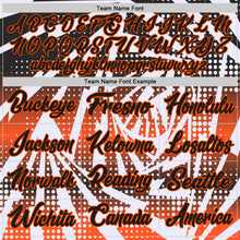 Load image into Gallery viewer, Custom White Black-Orange Lightning Gradient Dot Side Panel Stripe Round Neck Sublimation Basketball Set Jersey
