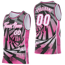 Laden Sie das Bild in den Galerie-Viewer, Custom Black White-Pink Lightning Gradient Dot Side Panel Stripe Round Neck Sublimation Basketball Set Jersey

