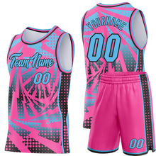 Load image into Gallery viewer, Custom Pink Sky Blue-Black Lightning Gradient Dot Side Panel Stripe Round Neck Sublimation Basketball Set Jersey
