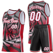 Laden Sie das Bild in den Galerie-Viewer, Custom Black White-Red Lightning Gradient Dot Side Panel Stripe Round Neck Sublimation Basketball Set Jersey
