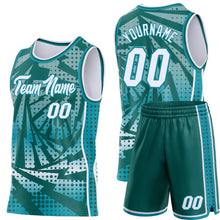 Load image into Gallery viewer, Custom Teal White-Midnight Green Lightning Gradient Dot Side Panel Stripe Round Neck Sublimation Basketball Set Jersey
