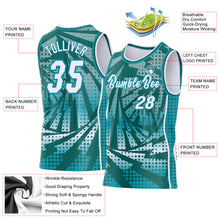 Load image into Gallery viewer, Custom Teal White-Midnight Green Lightning Gradient Dot Side Panel Stripe Round Neck Sublimation Basketball Set Jersey

