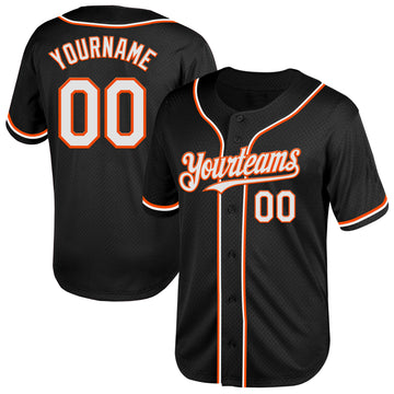 Custom Black White-Orange Mesh Authentic Throwback Baseball Jersey