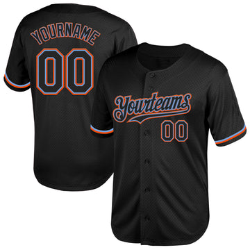 Custom Black Powder Blue-Orange Mesh Authentic Throwback Baseball Jersey