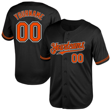 Custom Black Orange-White Mesh Authentic Throwback Baseball Jersey