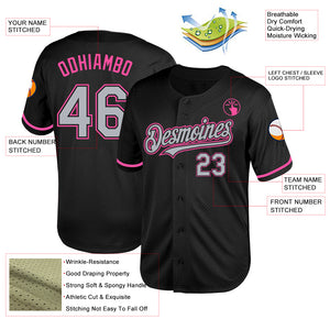 Custom Black Gray-Pink Mesh Authentic Throwback Baseball Jersey