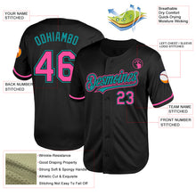 Laden Sie das Bild in den Galerie-Viewer, Custom Black Pink-Teal Mesh Authentic Throwback Baseball Jersey
