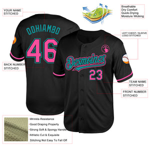 Custom Black Pink-Teal Mesh Authentic Throwback Baseball Jersey