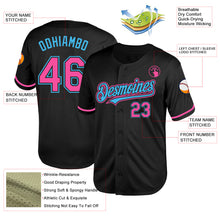 Laden Sie das Bild in den Galerie-Viewer, Custom Black Pink-Sky Blue Mesh Authentic Throwback Baseball Jersey

