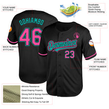 Laden Sie das Bild in den Galerie-Viewer, Custom Black Pink-Aqua Mesh Authentic Throwback Baseball Jersey
