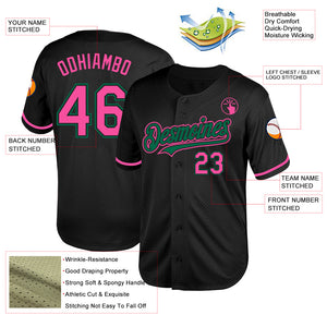 Custom Black Pink-Kelly Green Mesh Authentic Throwback Baseball Jersey