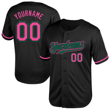 Custom Black Pink-Kelly Green Mesh Authentic Throwback Baseball Jersey